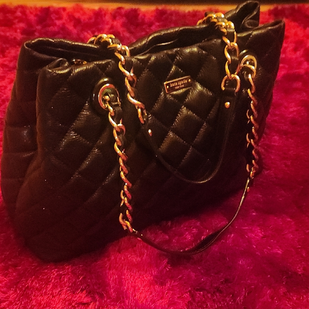 Kate Spade Black Quilted Shoulder Bag with Gold Chain